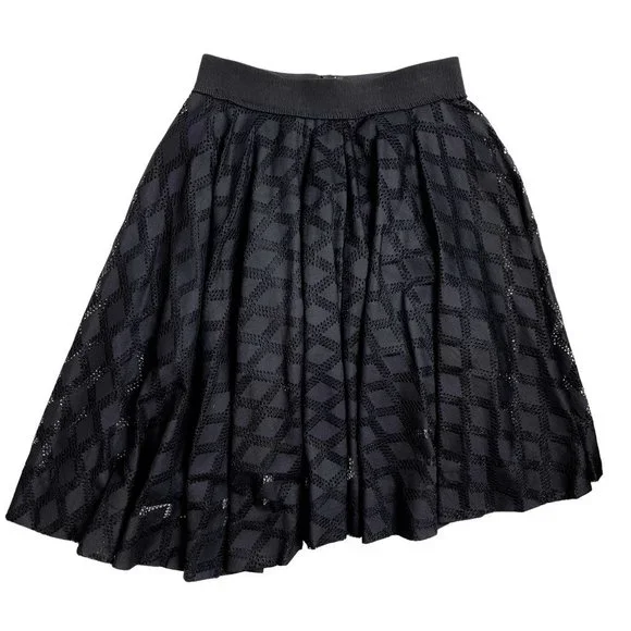 Sandro Paris Windowpane Smocked Midi Skirt Asymmetrical Lined Stretch Skirt - Picture 3 of 11